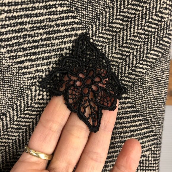 VTG Francesca Mammoliti Wool Herringbone Tweed Lace Diagonal Midi Skirt Sz M - Picture 11 of 13